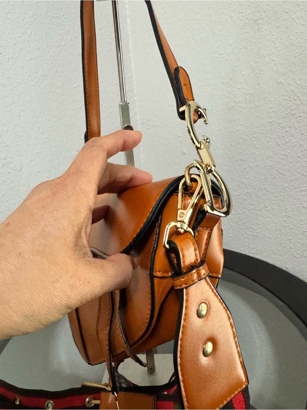Curved Saddle Shoulder Bag in Cognac Brown - Picture 12 of 12
